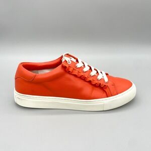 Tory Sport Ruffle Sneakers Womens 8.5 M Orange Leather Casual Trainers Preppy